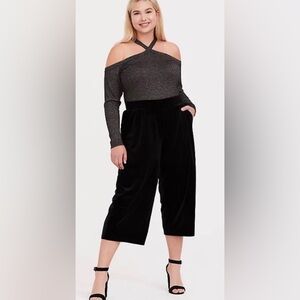 Torrid Black Velour Wide Leg Crop Pants Size 2X